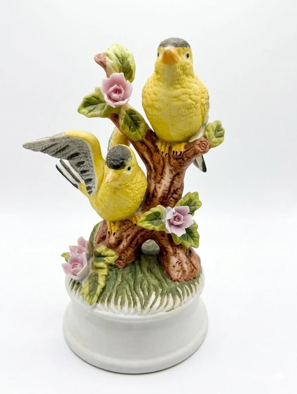 Vintage Towle Fine Porcelain Double Goldfinch Music Box Figurine